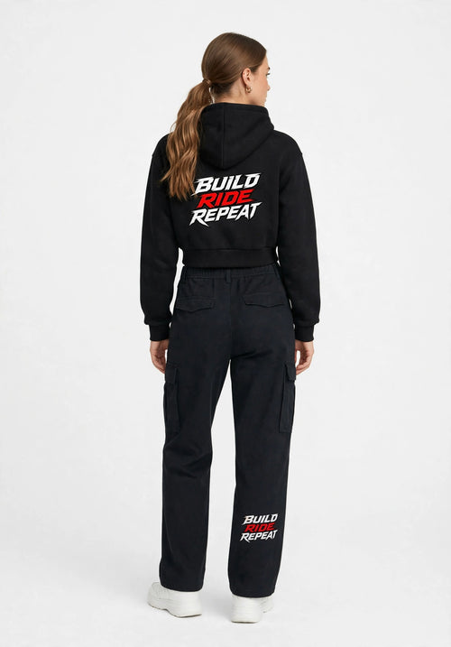 BUILD RID REPEAT womans  Cropped Hoodie