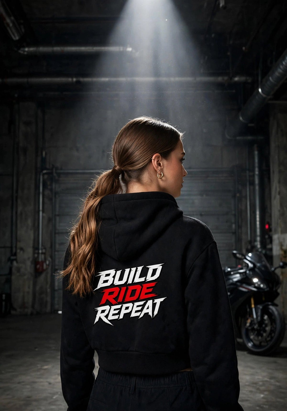 WOMEN'S - BUILD RIDE REPEAT CROPPED HOODIE